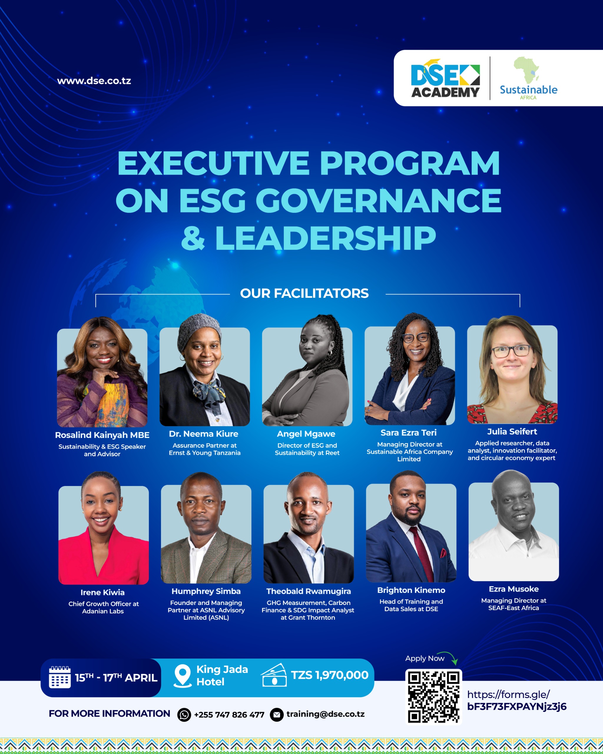 Meet the facilitators poster for ESG Governance and Leadership program